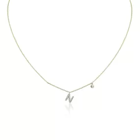 14K YELLOW GOLD PAV DIAMOND 'N' LETTER NECKLACE