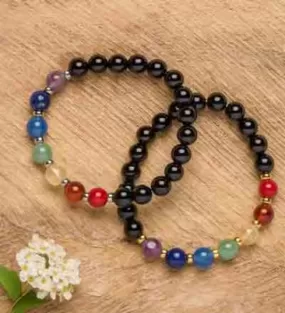 Bracelet, 7 Chakra Stone 8mm Gold