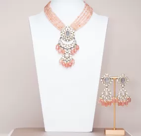 Inas Orange & Gray  Luxury Mala & Earring Set By Jaipur Rose Luxury Indian Jewelry Online