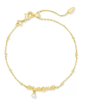 Kendra Scott Mama Script Delicate Chain Bracelet - Gold/White Pearl OR Silver/White Pearl