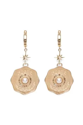 Porte Bonheur Coin Earrings Pearl