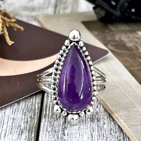 Purple Amethyst Teardrop Crystal Ring in Solid Sterling Silver- Designed by FOXLARK Collection Size 6 7 8 9 10 | Boho Purple Stone Ring