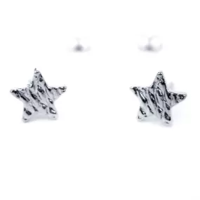 Small Star Shaped Stud Earrings with Textured Details in Silver